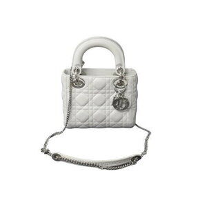 Christian Dior Lady Shoulder Bag Cannage Lambskin White